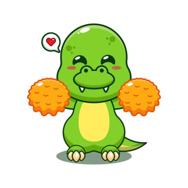 Amigo kız dino karikatür vektör çizimi.