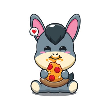 Eşek pizza yiyor vektör çizimi.