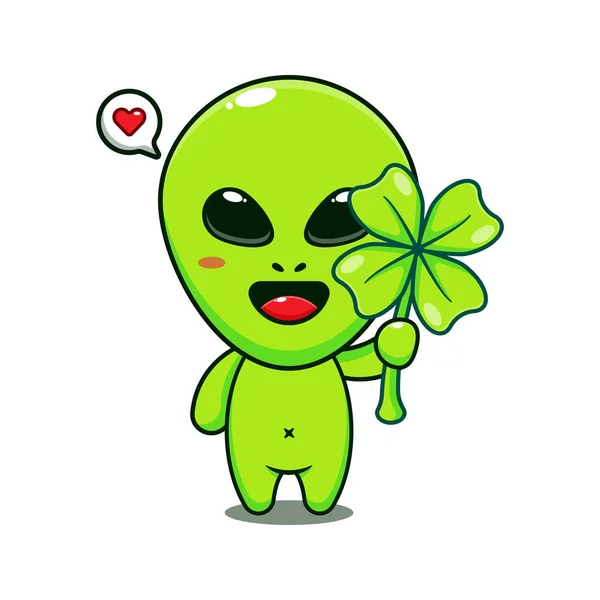 Cute Alien Clover Leaf Cartoon Vector Illustration — Stock Vector