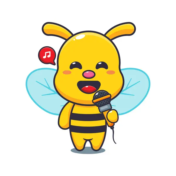 Arı tutan mikrofon karikatür vektör çizimi.