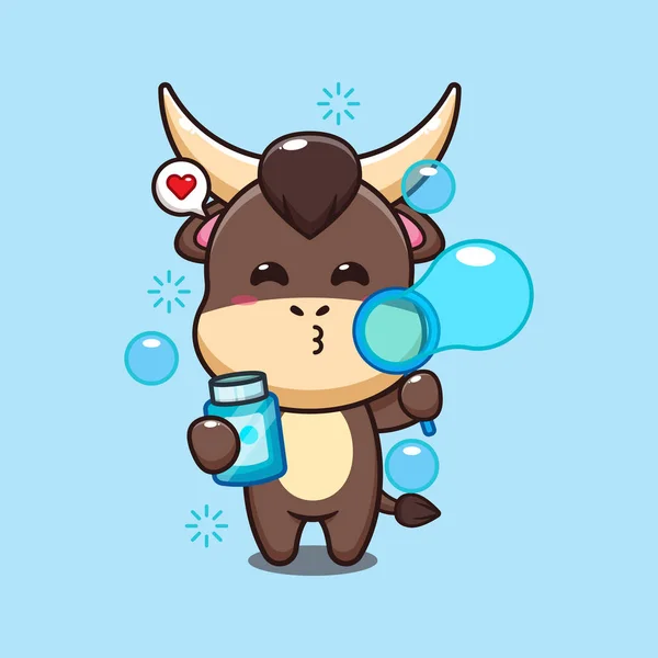 Bull Foukání Bubliny Karikatura Vektorové Ilustrace — Stockový vektor