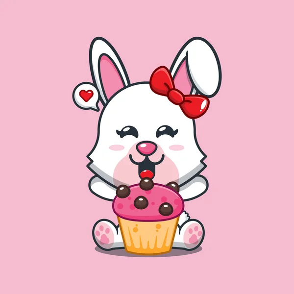 Bunny Cup Cake Cartoon Vector Illustration — Stock Vector