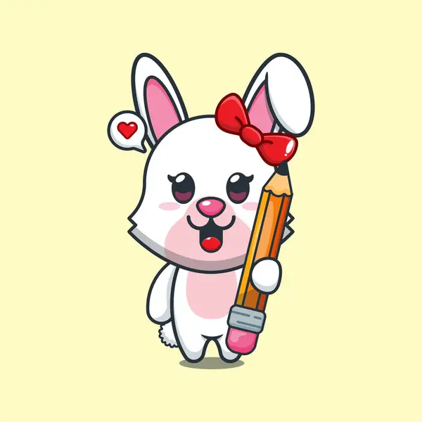 Bunny Holding Pencil Cartoon Vector Illustration — Stock Vector