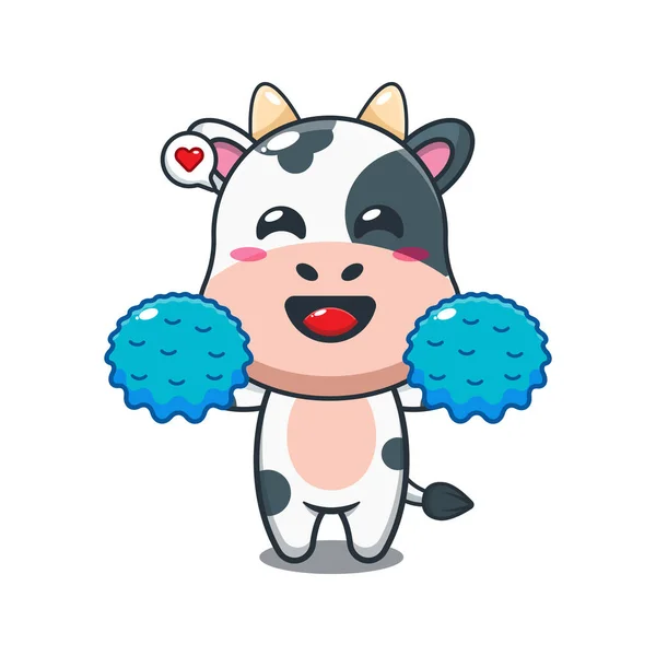 Cheerleader Cow Cartoon Vector Illustration — Stock Vector