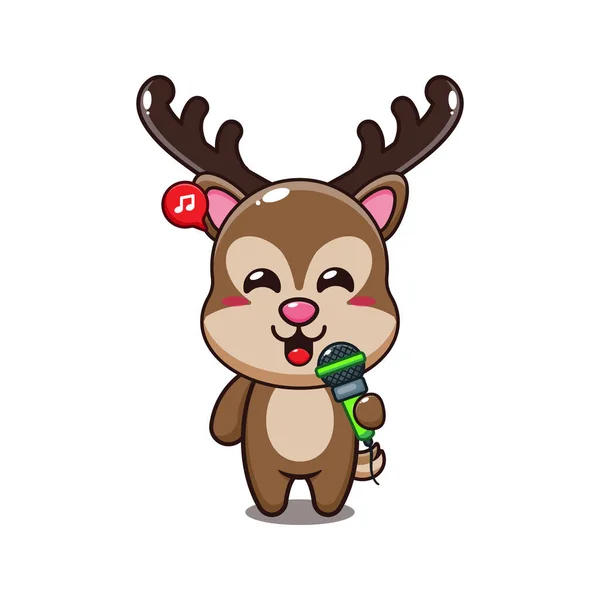 Deer Holding Microphone Cartoon Vector Illustration — Stock Vector