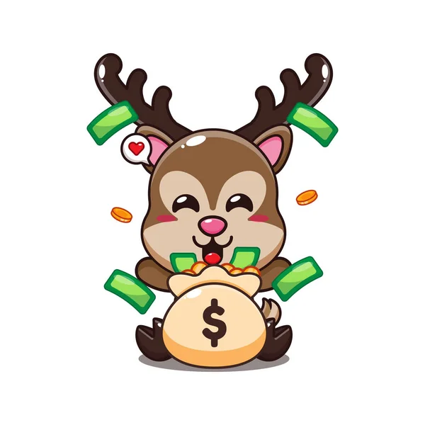 Deer Money Bag Cartoon Vector Illustration — Stock Vector