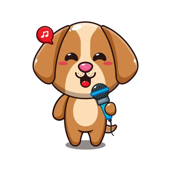 Dog Holding Microphone Cartoon Vector Illustration — Stock Vector
