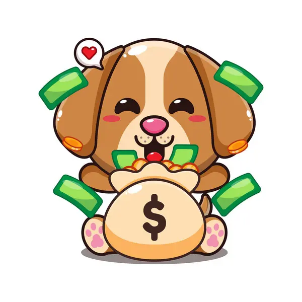 Hund Mit Geldbeutel Cartoon Vektor Illustration — Stockvektor