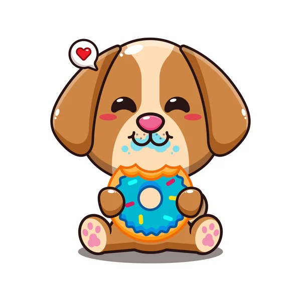 Dog Eating Donut Cartoon Vector Illustration — Stock Vector