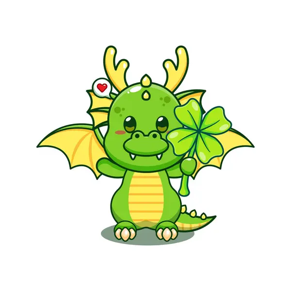Dragon Avec Illustration Vectorielle Dessin Animé Feuille Trèfle — Image vectorielle