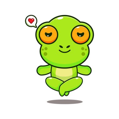 şirin kurbağa meditasyon yapıyor yoga çizgi filmi vektör çizimi.