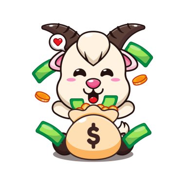 Para çantalı keçi. Çizgi film çizimi..