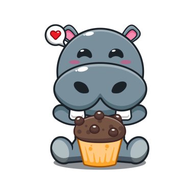 su aygırı, kek karikatür vektör çizimi.