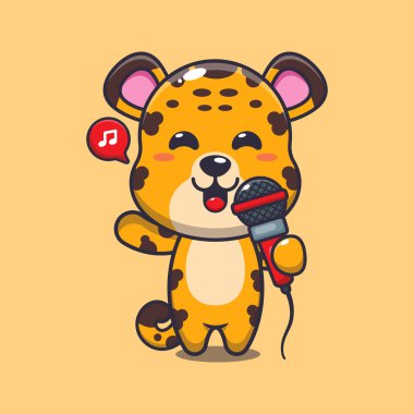 Leopar mikrofon taşıyor, vektör çizimi.