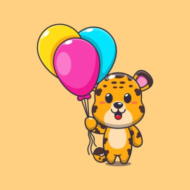 Balon karikatür vektör çizimi ile leopar.