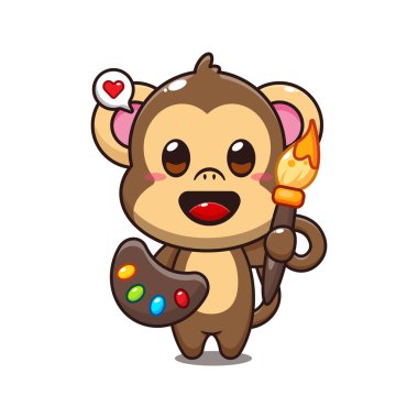 şirin maymun ressam karikatür vektör çizimi.