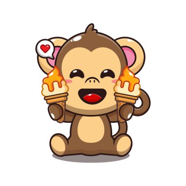 Dondurmalı şirin maymun vektör çizimi.