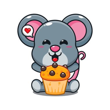 Fincanlı tatlı fare çizgi film vektör çizimi.