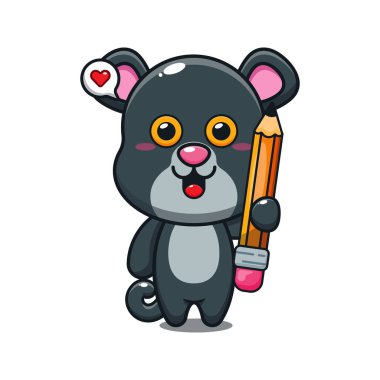 Sevimli panter kalem karikatür vektör çizimi tutuyor.