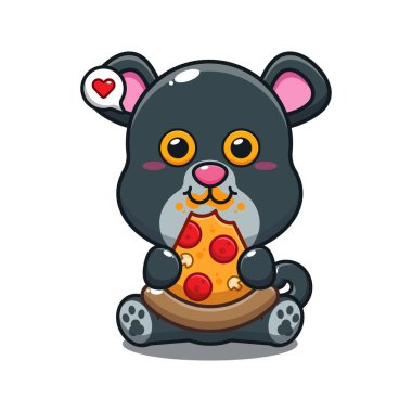 Tatlı panter pizza yiyor vektör çizimi.