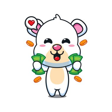 Para taşıyan şirin kutup ayısı çizgi film çizimi.