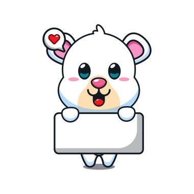 Sevimli kutup ayısı bayrak taşıyan çizgi film vektör illüstrasyonu.