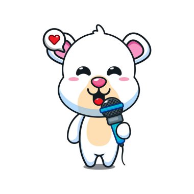 Şirin kutup ayısı mikrofon taşıyıcı çizimi tutuyor..