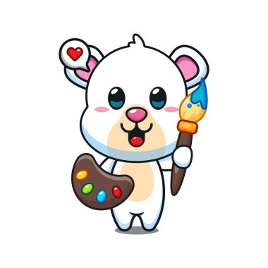 Şirin kutup ayısı ressamı karikatür vektör çizimi.