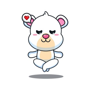 Şirin kutup ayısı meditasyon yoga çizgi filmi vektör çizimi yapıyor..