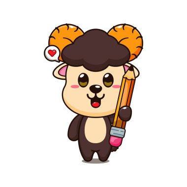 Ram koyunu kalem karikatür vektör çizimi tutuyor.