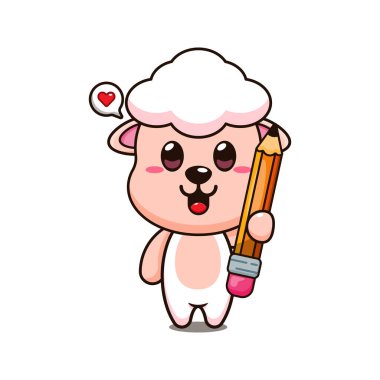 Kalem taşıyan sevimli koyunlar vektör çizimi.