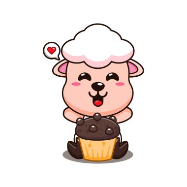 Tatlı koyunlar ve kek karikatür çizimi..