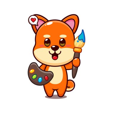Şirin shiba inu boyacı vektör çizimi.