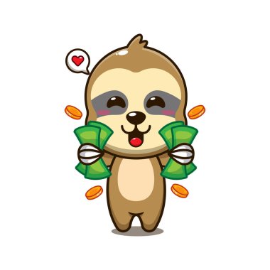 cute sloth holding money cartoon vector illustration. clipart