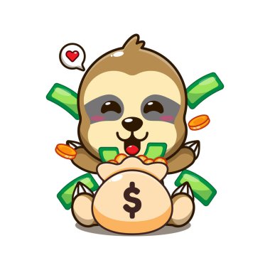 Para çantası karikatür çizimi olan şirin tembel hayvan..