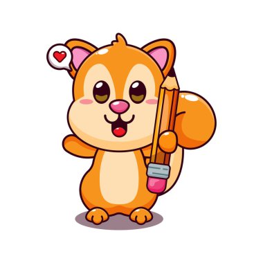 Kalem karikatürü çizen sevimli sincap çizimi.