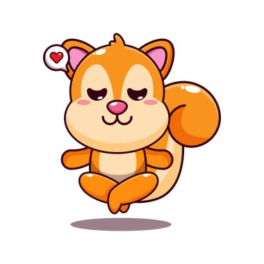 Tatlı sincap meditasyon yoga çizgi filmi vektör çizimi yapıyor..