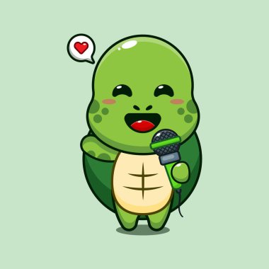 Şirin kaplumbağa mikrofon taşıyan vektör çizimi.