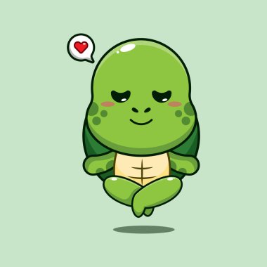 Tatlı kaplumbağa meditasyon yapıyor yoga karikatürü vektör çizimi.