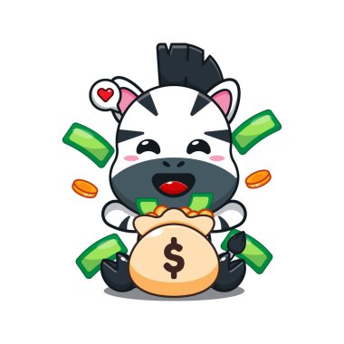 Para çantalı sevimli zebra çizgi film çizimi.