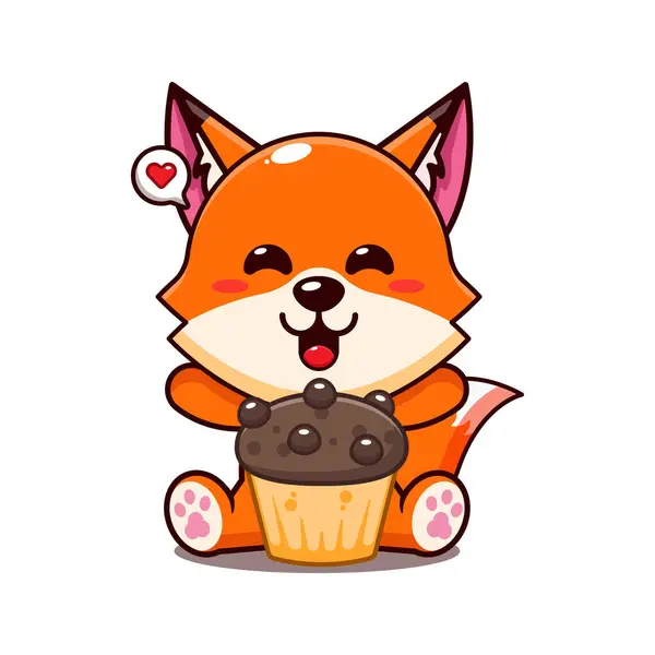 Cute Fox Cup Cake Cartoon Vector Illustration — Stock Vector