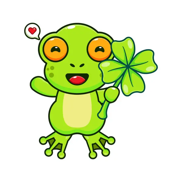 Cute Frog Clover Leaf Cartoon Vector Illustration — Stock Vector