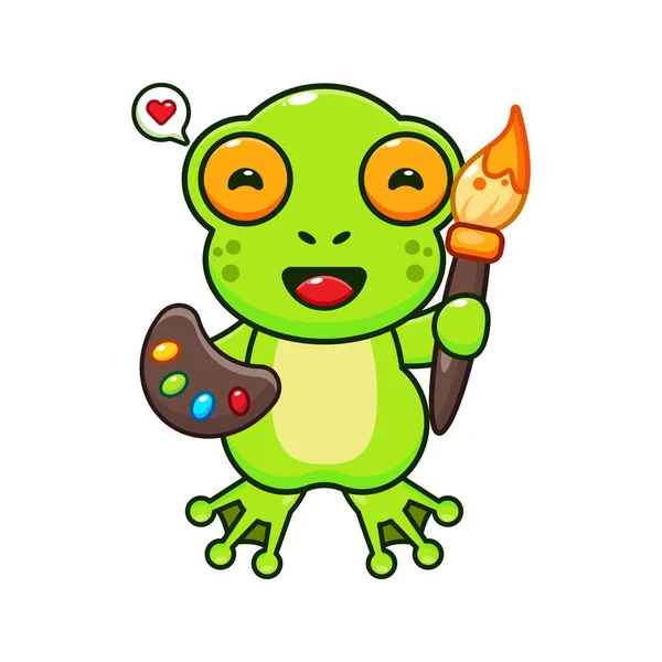 Cute Frog Painter Cartoon Vector Illustration — Stock Vector