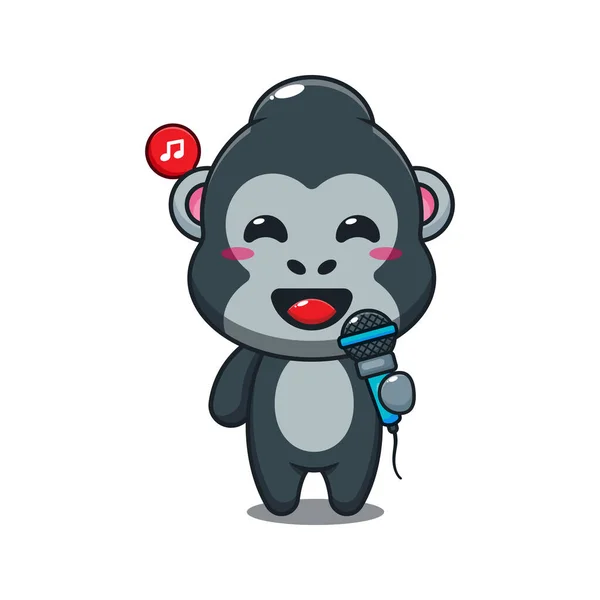 Gorilla Holding Microphone Cartoon Vector Illustration — Stock Vector