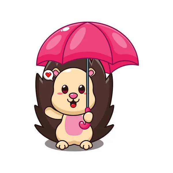 Hedgehog Holding Umbrella Cartoon Vector Illustration — Stock Vector