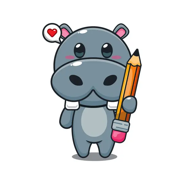 Nijlpaard Met Potlood Cartoon Vector Illustratie — Stockvector