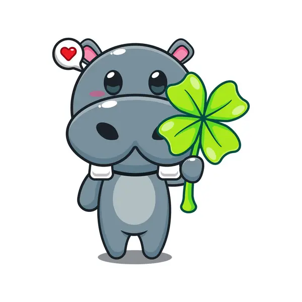 Hippo Clover Leaf Cartoon Vector Illustration — Stock Vector