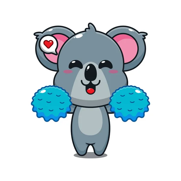 Bonito Cheerleader Koala Desenho Animado Vetor Ilustração — Vetor de Stock