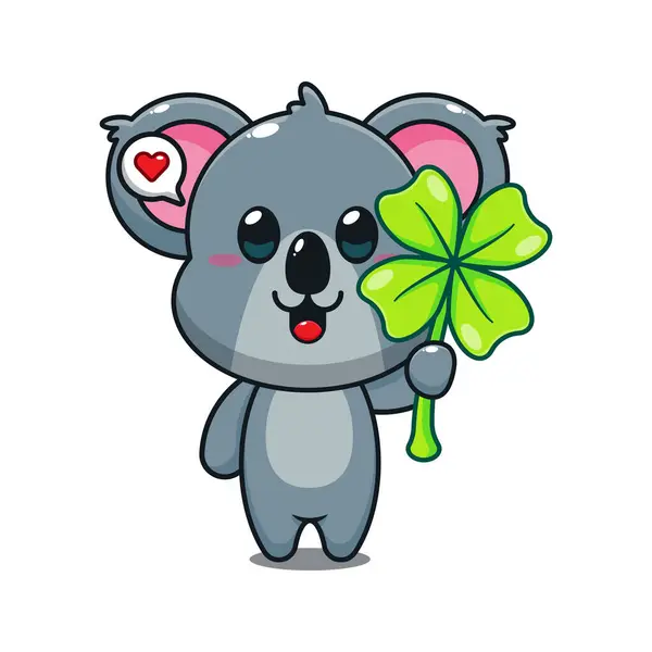 Cute Koala Clover Leaf Cartoon Vector Illustration — Stock Vector