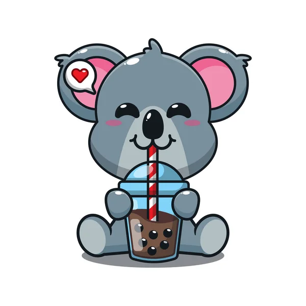 Carino Koala Bere Bolla Latte Cartone Animato Vettoriale Illustrazione — Vettoriale Stock